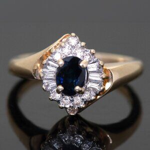 14kt Yellow Gold Natural Sapphire and Real Diamonds Ring, Size 5.25, 3.8 grams